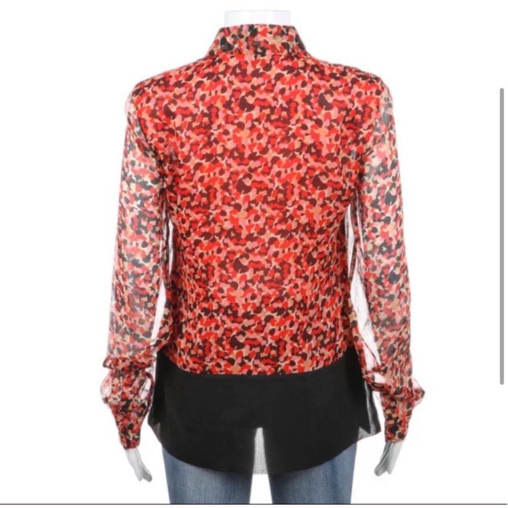 French Connection Red/Black Button-Down Sheer - image 3